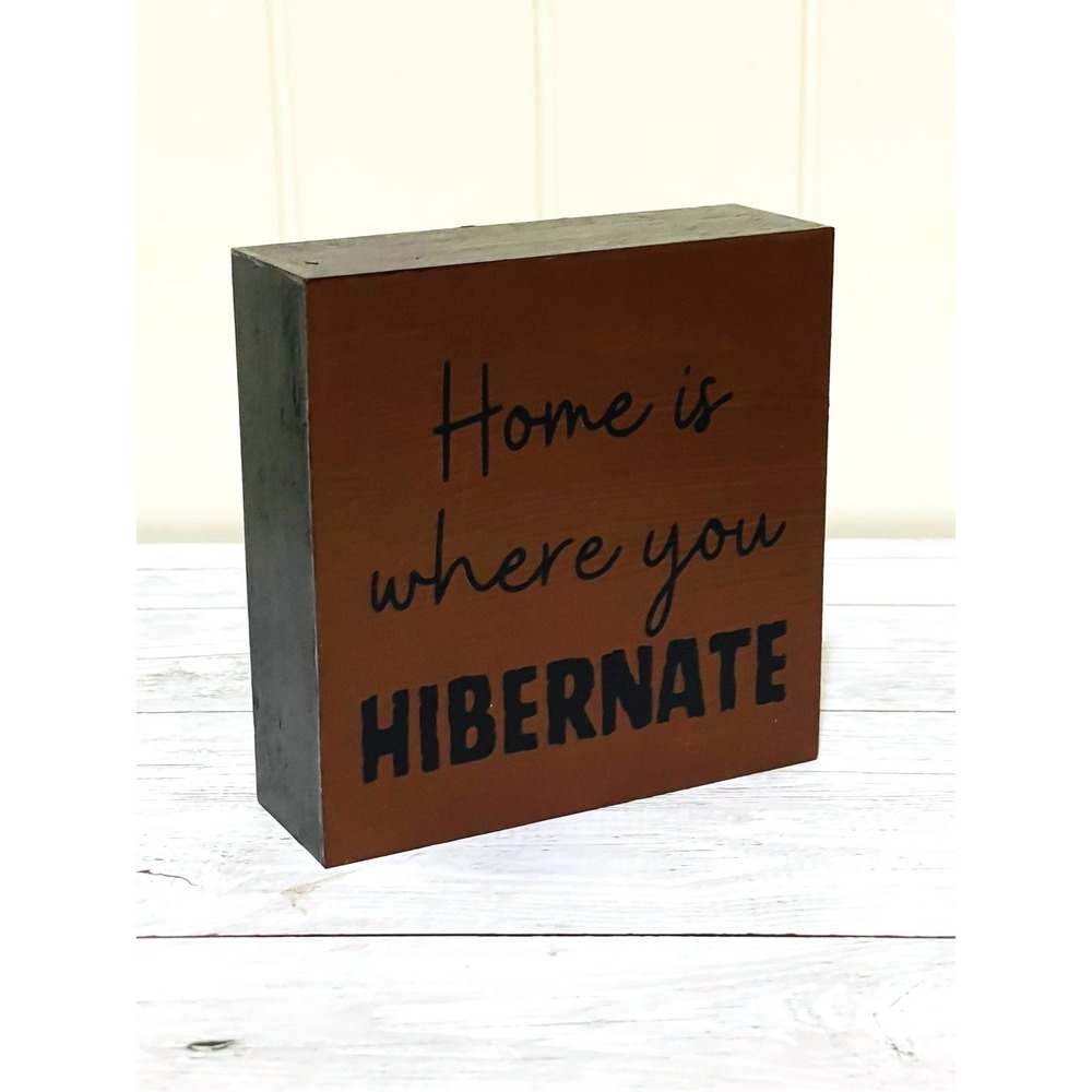 Home is Where You Hibernate Bear Themed Box Sign Shelf Sitter